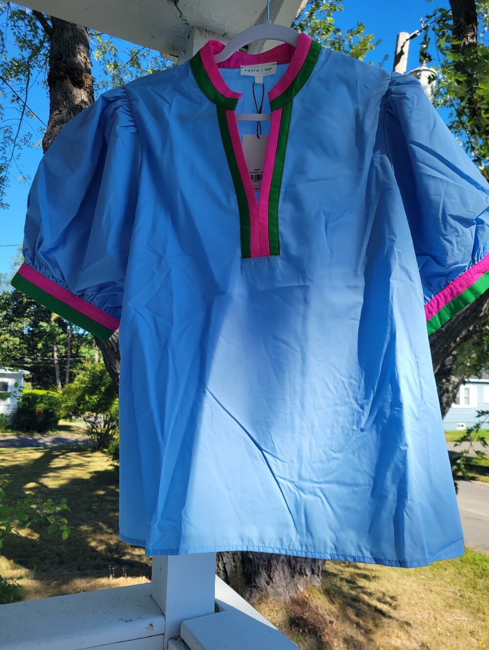ENTRO, Womens Top, Size-large, Color- Blue/Green/Pink, Relaxed Silhouette